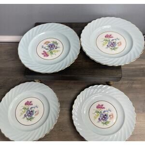 Vtg. AYNSLEY bone china, 4 Plates "Pompadour" Grannycore Grannychic HTF Rare